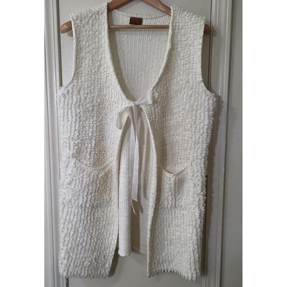 POL Sweaters - POL Open Front Cardigan Vest Sweater Ivory Chunky Tie Front Boho Size Medium